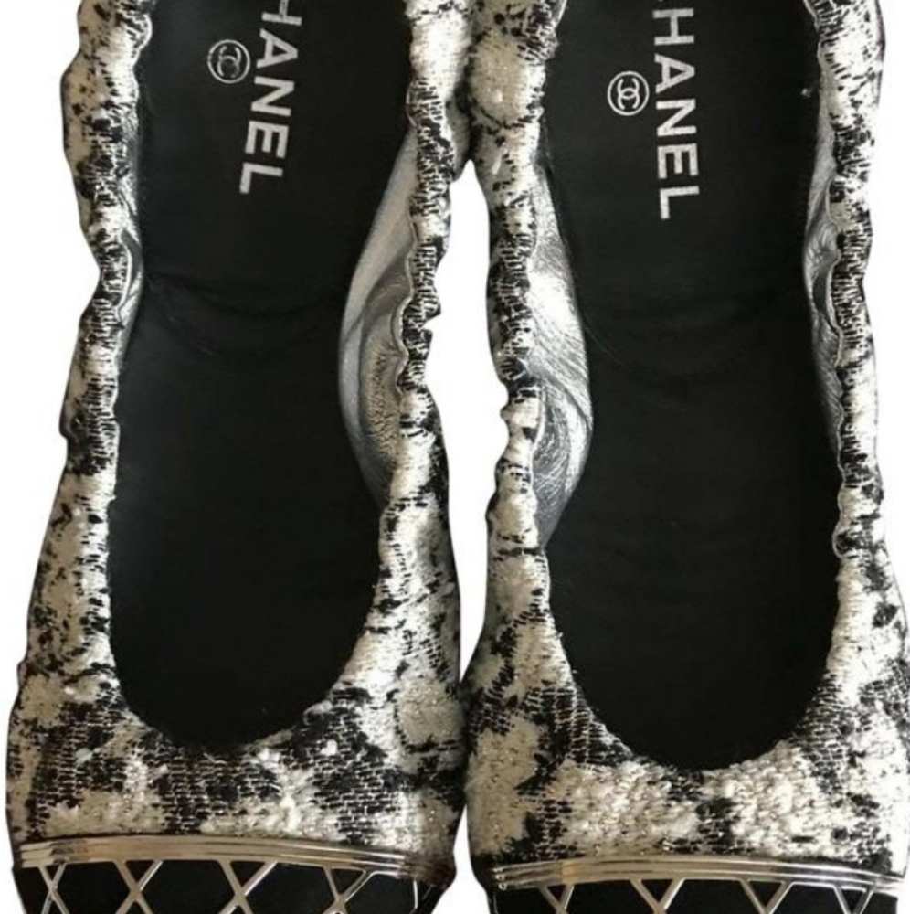 Chanel Metallic Tweed Caged Cap Toe Ballet Flats